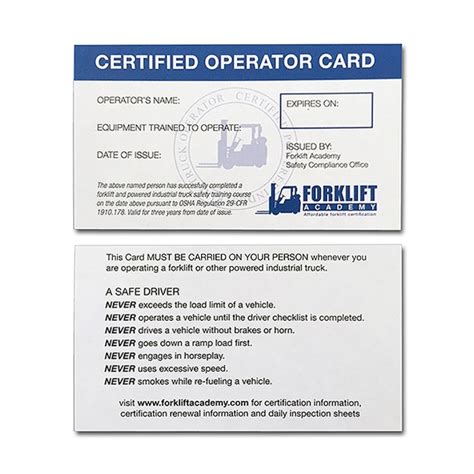 Printable Forklift Certification Cards